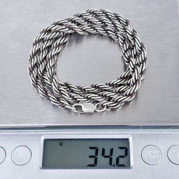 Vintage Sterling Silver 925 4.7mm Oxidized Rope Chain Necklace 18” - Picture 4 of 4